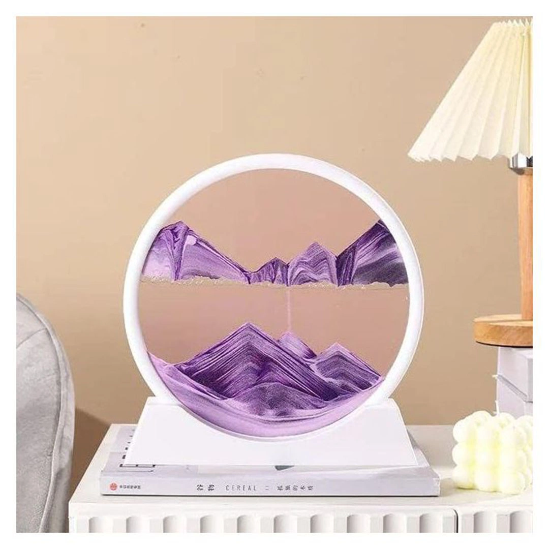 لوحة صورة فنية رملية متحركة - زجاج دائري ثلاثي الأبعاد - برتقالي