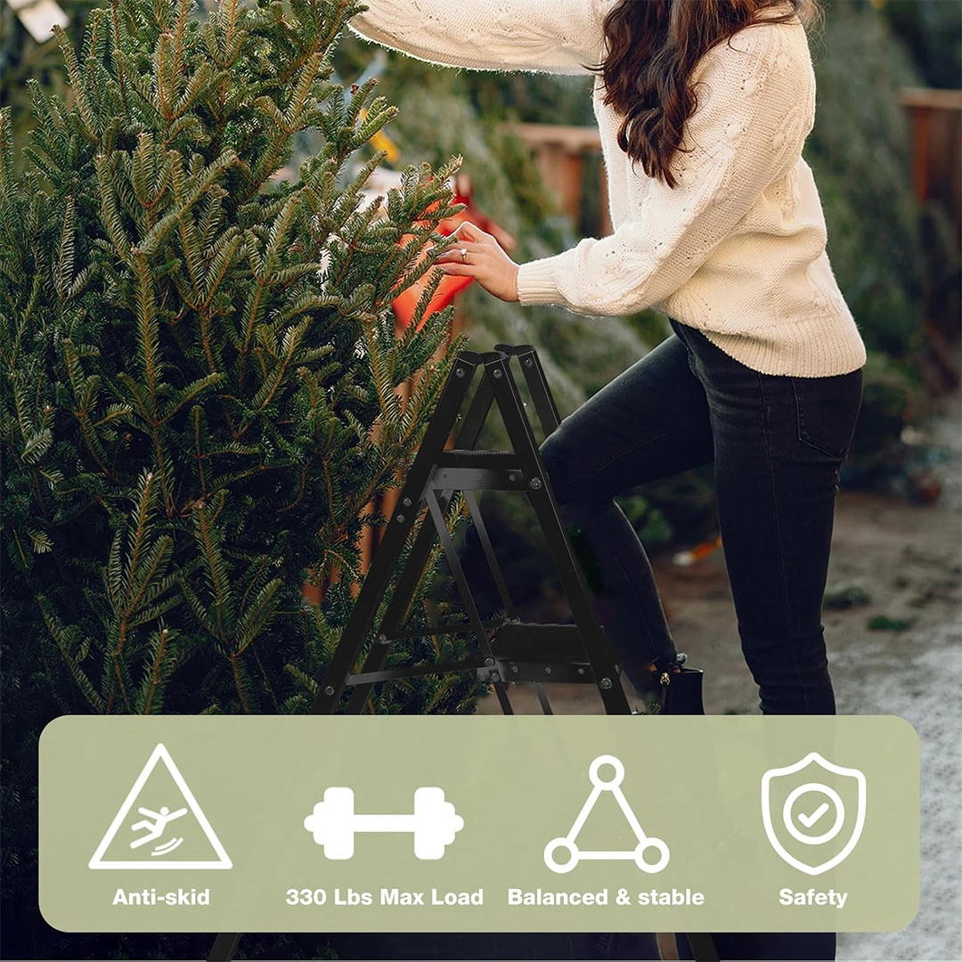 سلم 4 درجات خفيف الوزن وقابل للطي - أسود