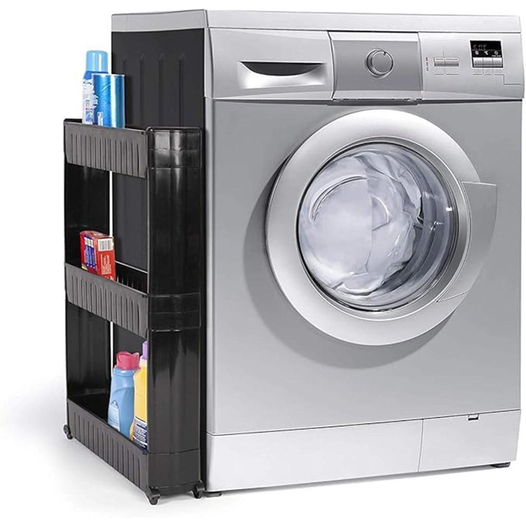 عربة تخزين محمولة رفيعة - 3 طبقات - أسود