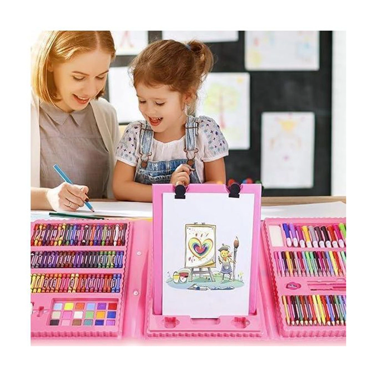 مجموعة للرسم والتلوين - 208 قطعة - بينك