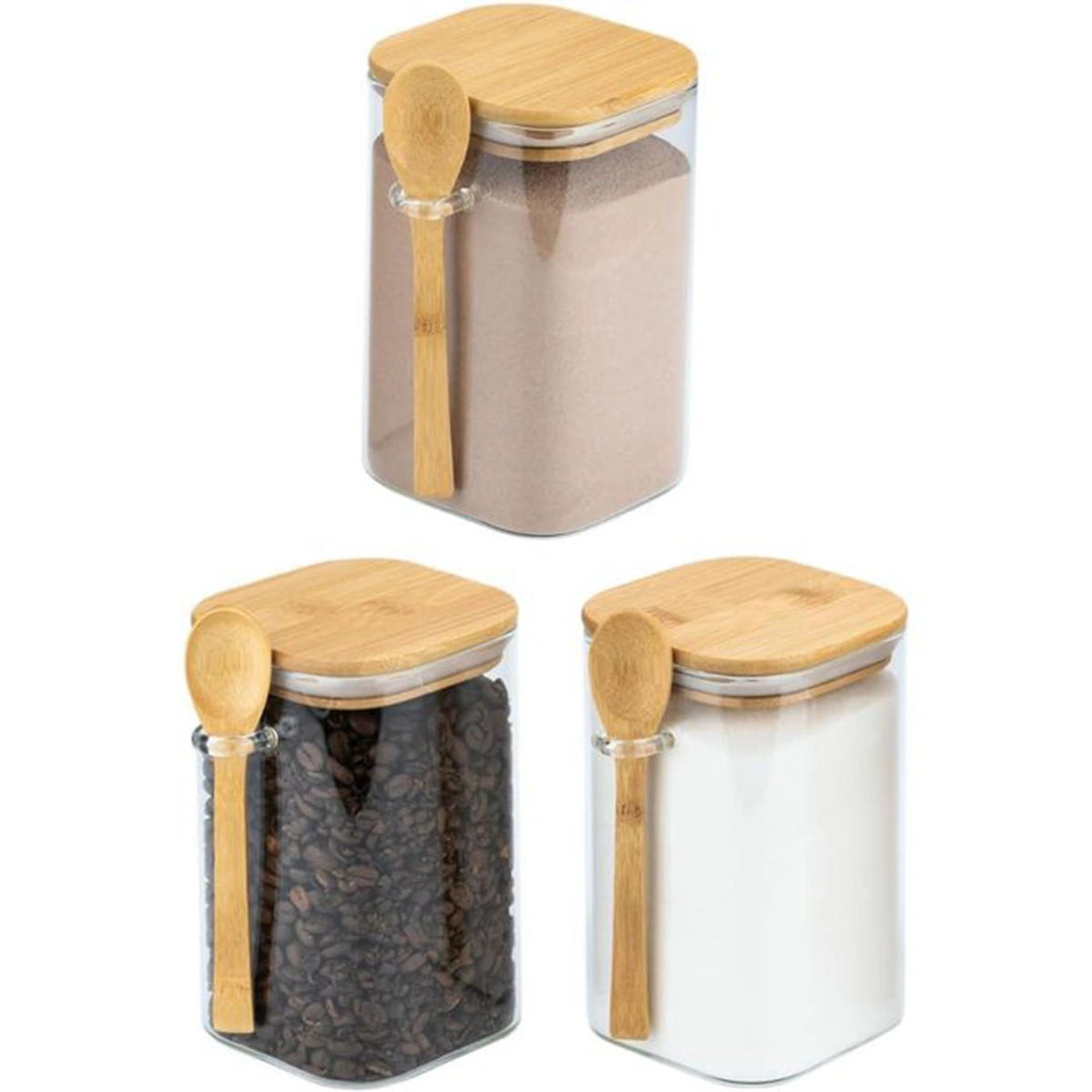 برطمان زجاجي شفاف مع ملعقة خشبية - 250 مل