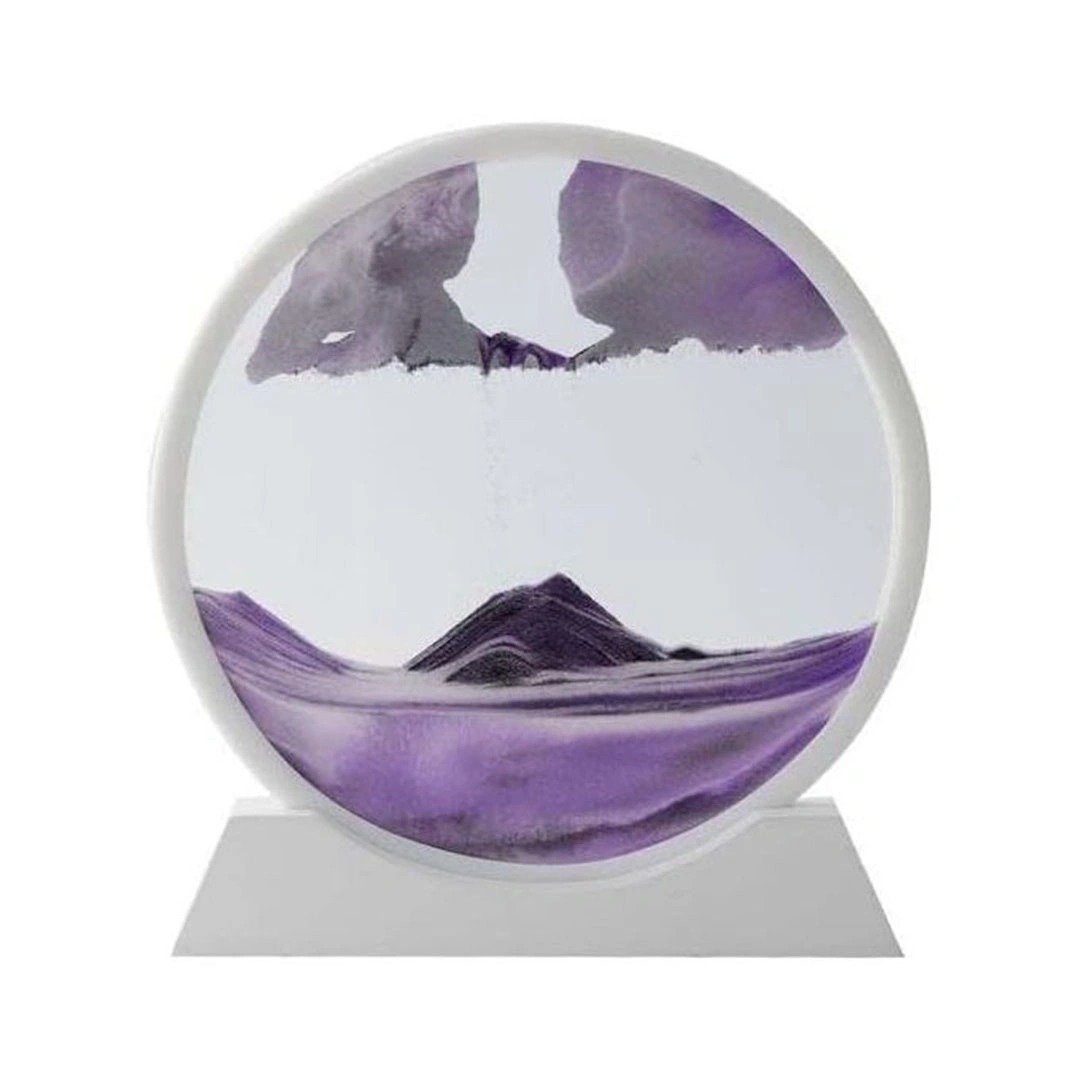 لوحة صورة فنية رملية متحركة - زجاج دائري ثلاثي الأبعاد - برتقالي