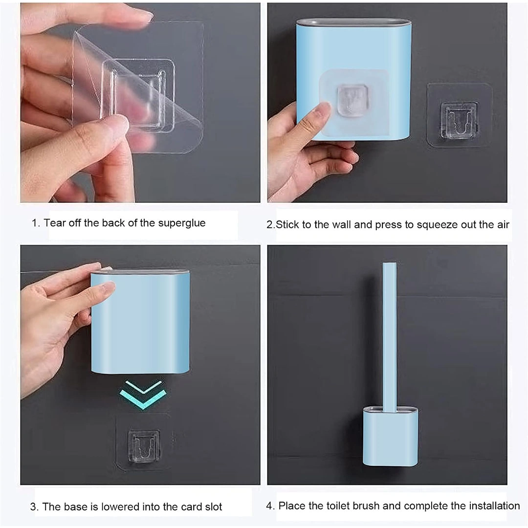 فرشاة تواليت سيليكون مع حامل للتنظيف العميق - لبني