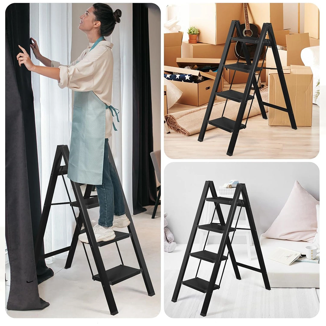 سلم 4 درجات خفيف الوزن وقابل للطي - أسود