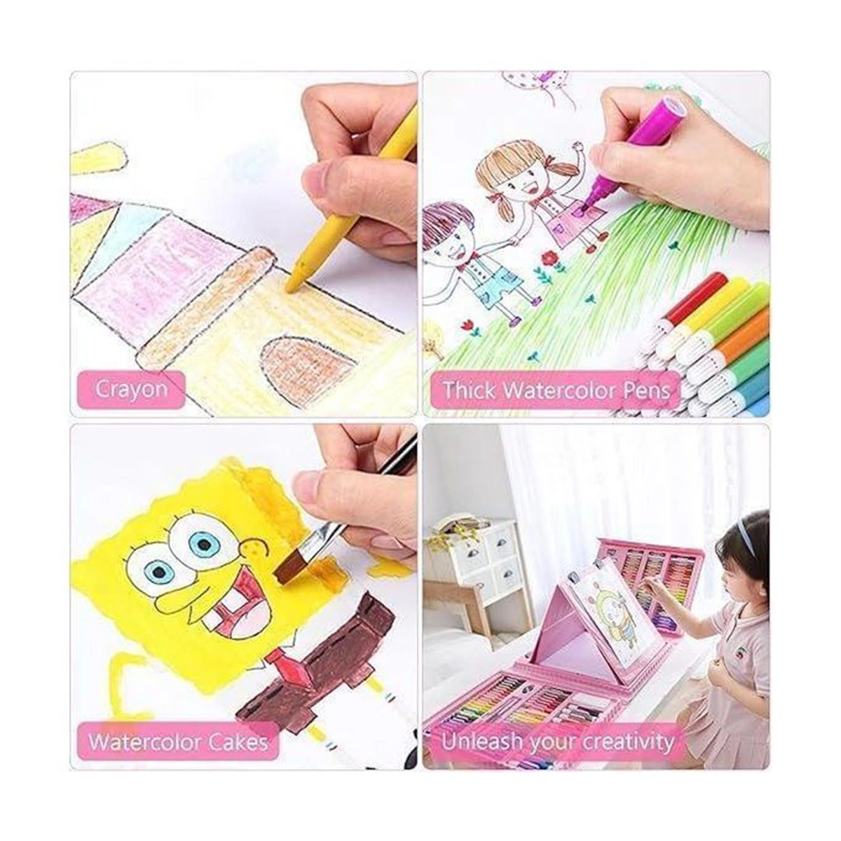 مجموعة للرسم والتلوين - 208 قطعة - بينك