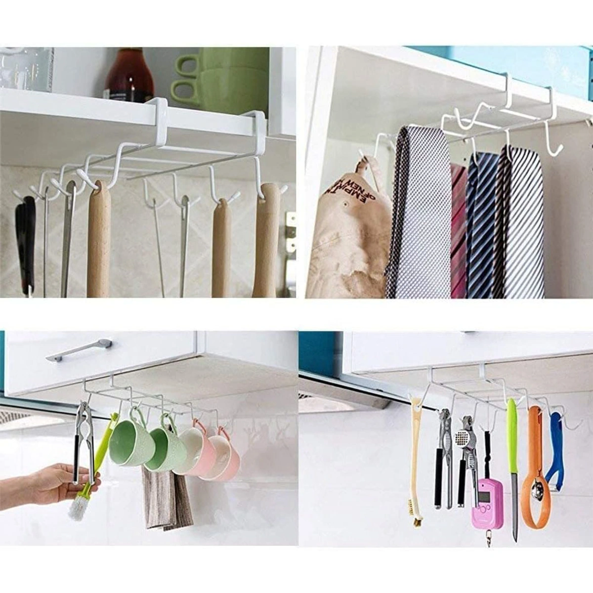 حامل أكواب معدني مع 10 خطافات - أبيض