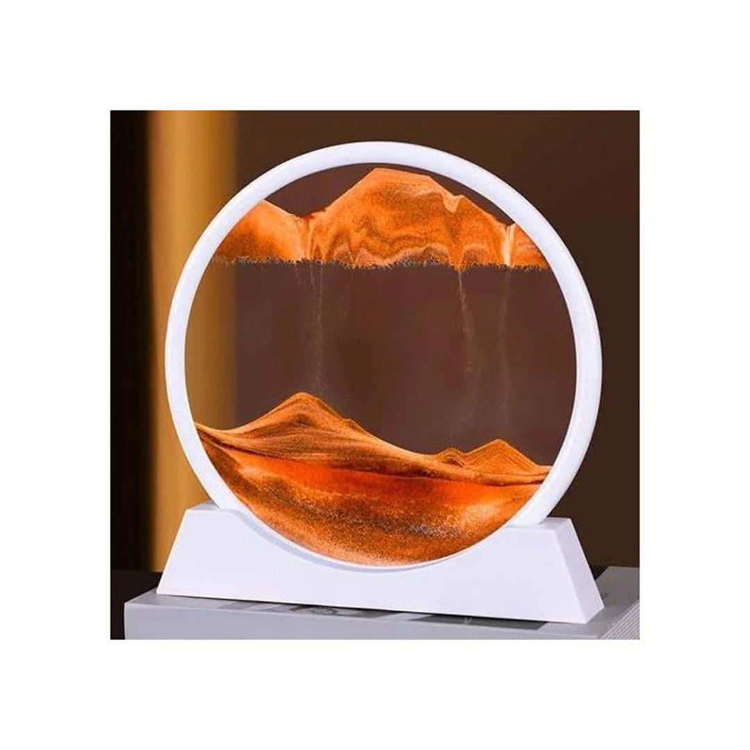 لوحة صورة فنية رملية متحركة - زجاج دائري ثلاثي الأبعاد - برتقالي