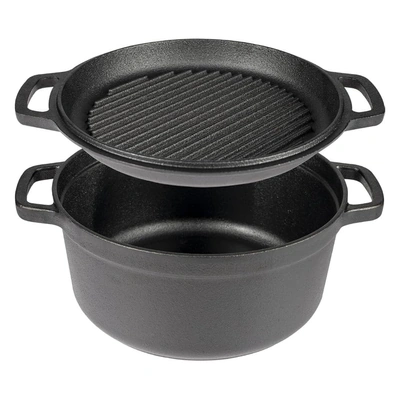 حلة مع غطاء مقلاة شواء  2 في 1 من الحديد المصبوب - 25 سم - اسود