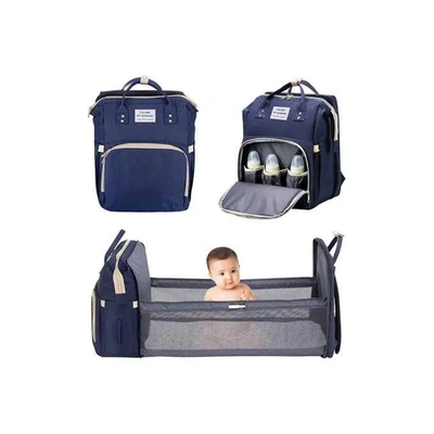 حقيبة ظهر و سرير للأطفال قابل للطي - كحلي