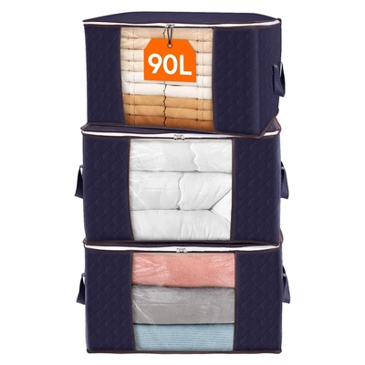 شنطة تخزين للملابس - 3 قطع - كحلي