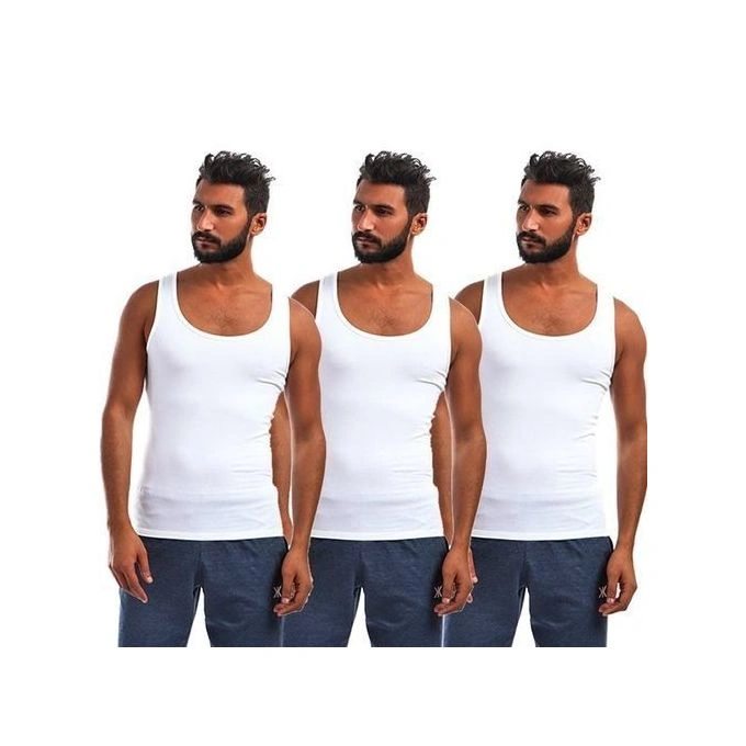 فانلة رجالي حمالات قطن - 3 قطع - أبيض