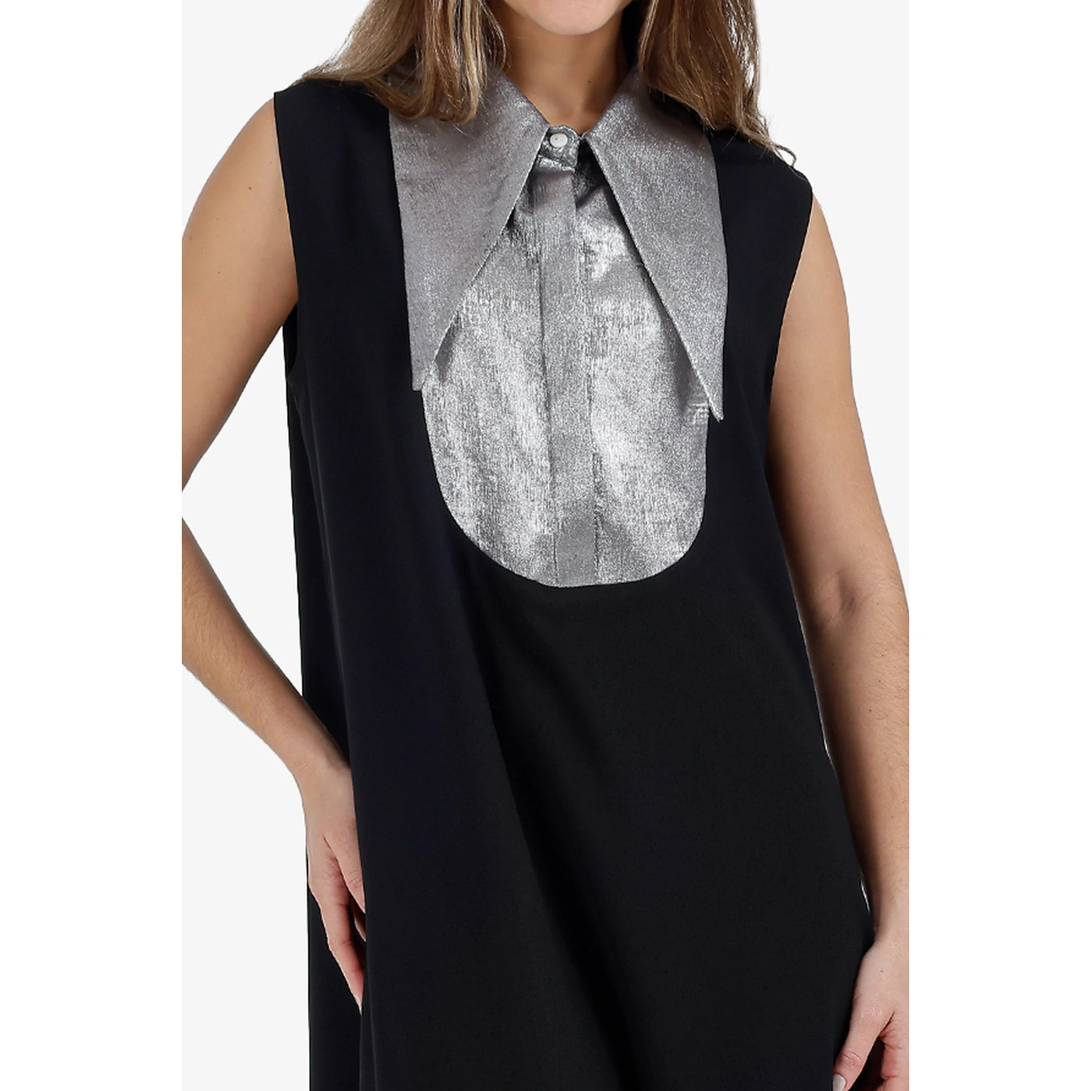 فستان كريب ماكسي بياقة متباينة  من كارينا- 58664