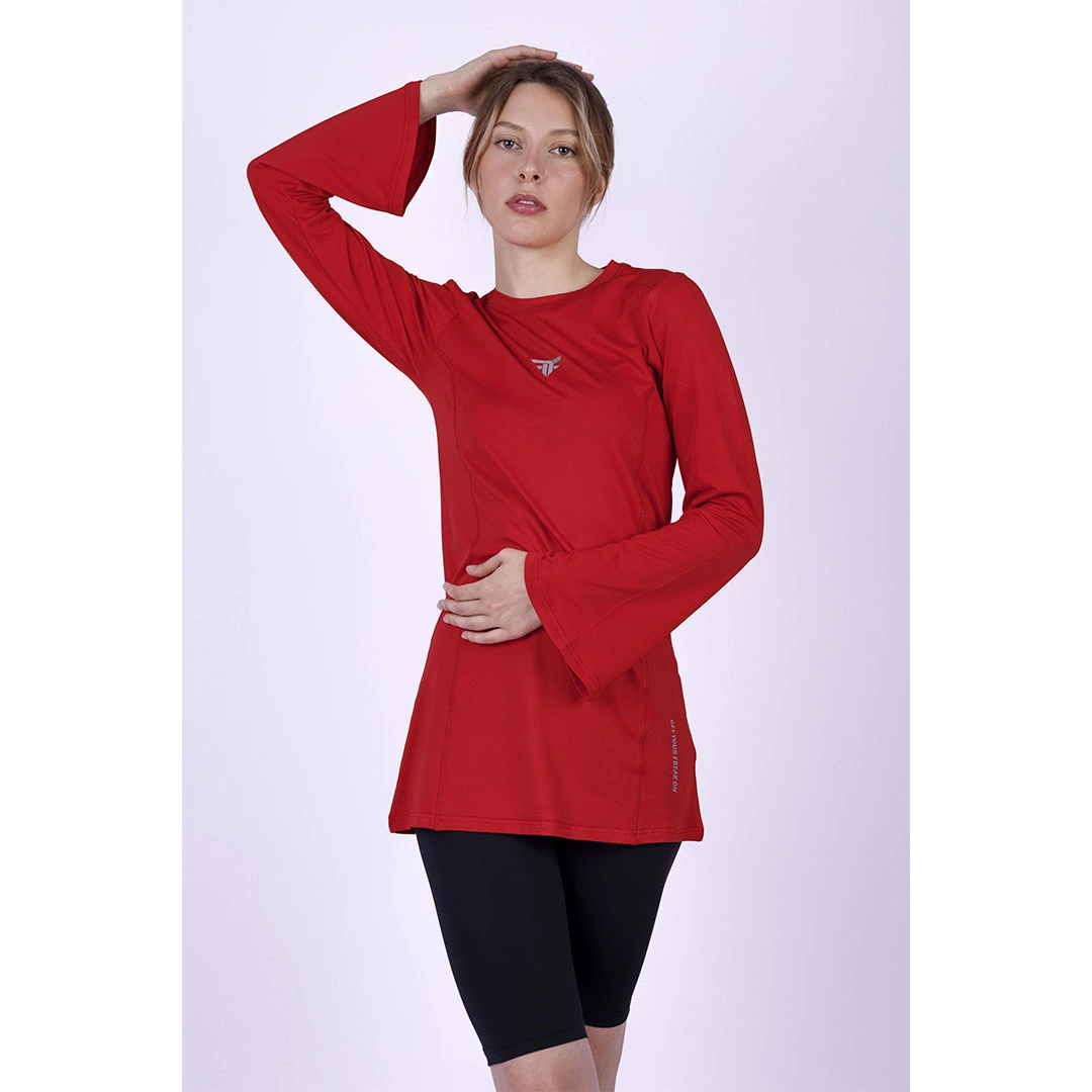 تيشيرت بكم رياضي طويل حريمي - أحمر