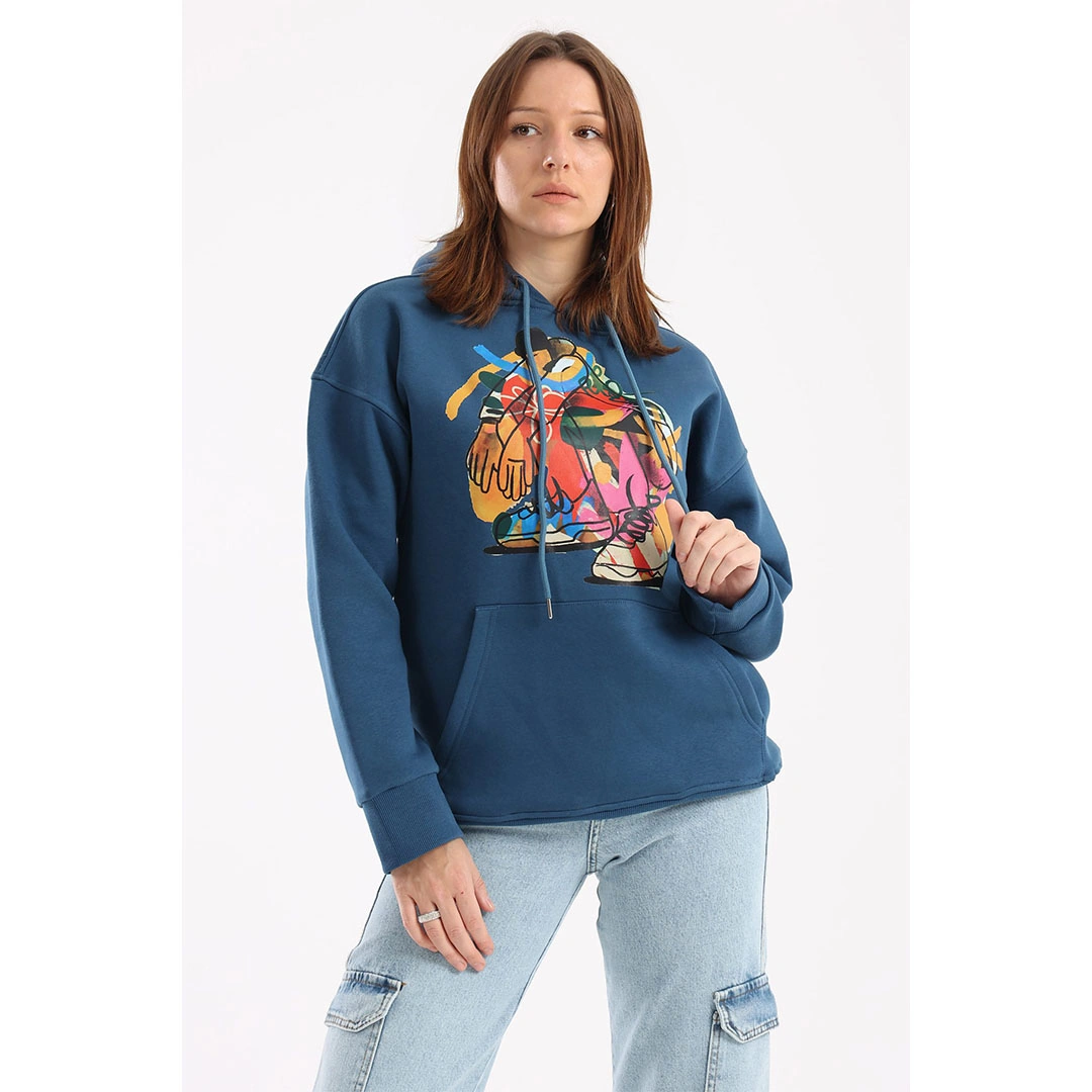 هودي مطبوع حريمي - كحلي