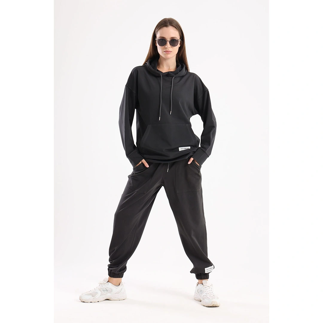 طقم سويت شيرت مع سويت بانتس حريمي - رمادي