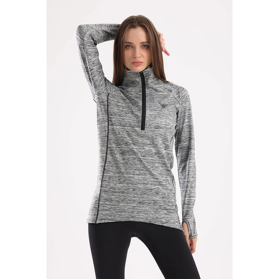 تيشيرت بكم طويل رياضي حريمي - رمادي فاتح