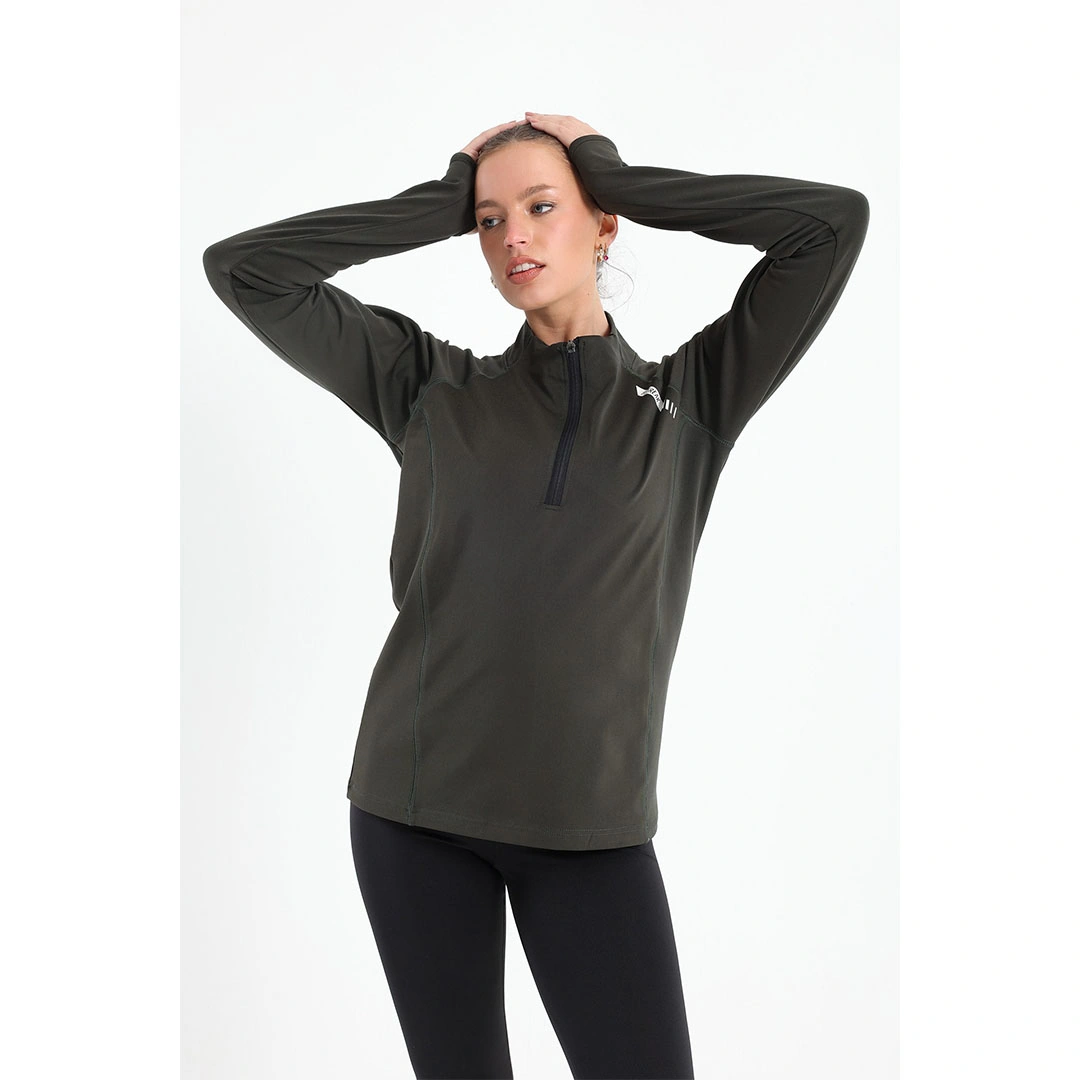 تيشيرت بكم طويل رياضي حريمي - زيتي