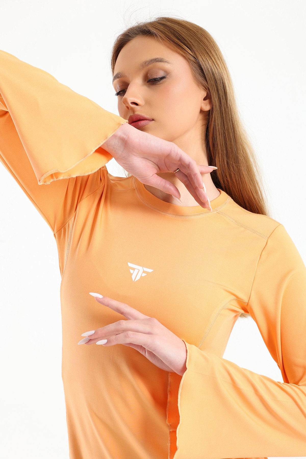 تيشيرت بكم رياضي طويل حريمي - برتقالي