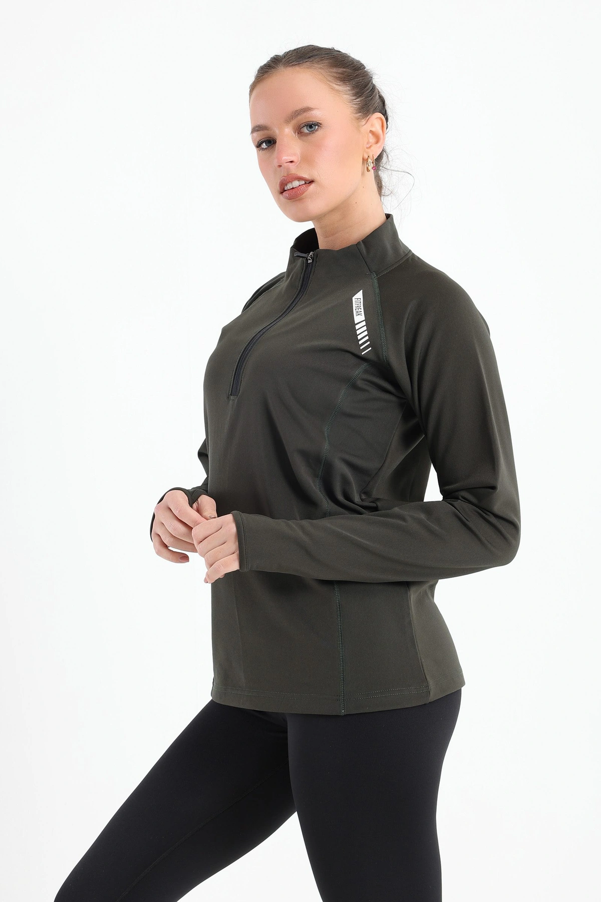 تيشيرت بكم طويل رياضي حريمي - زيتي