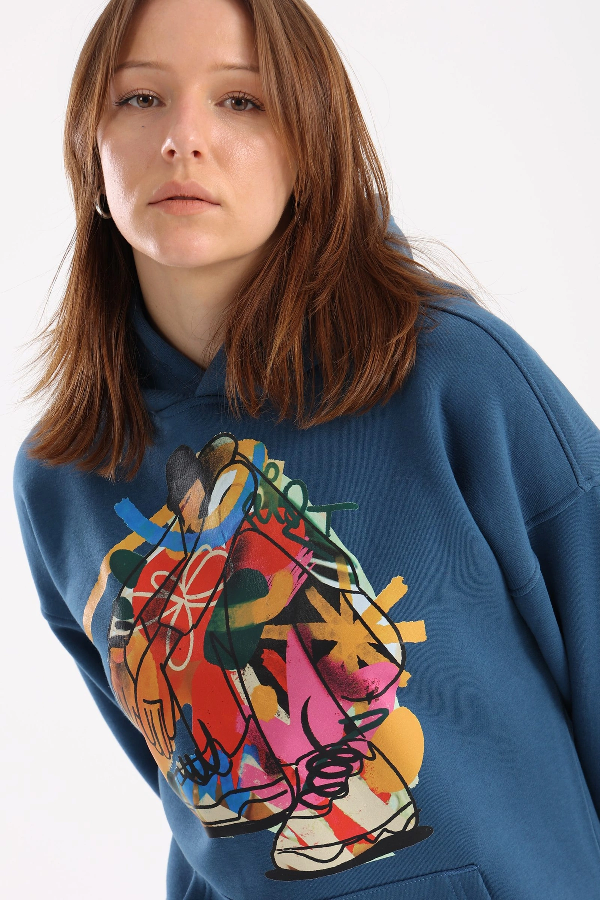 هودي مطبوع حريمي - كحلي