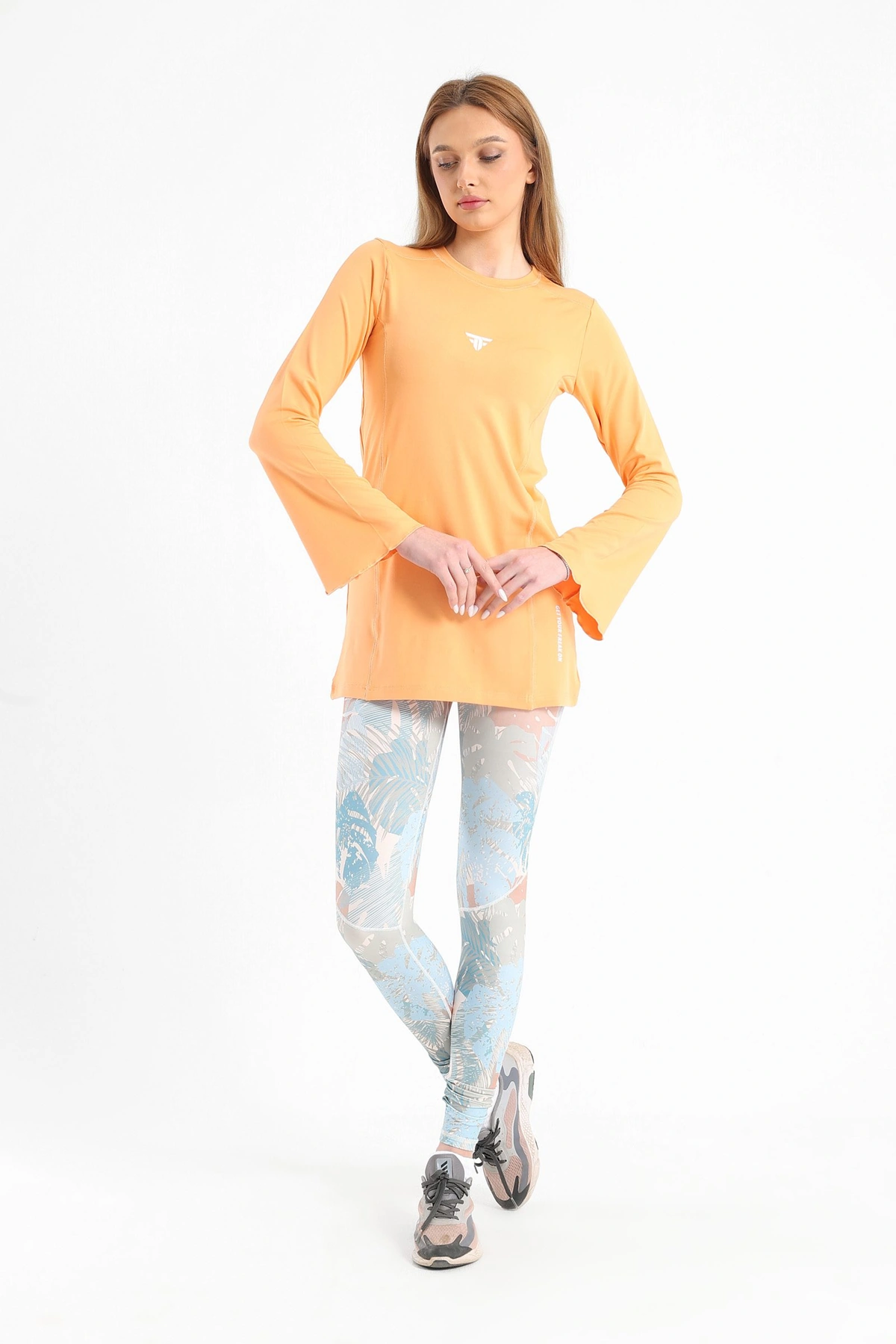 تيشيرت بكم رياضي طويل حريمي - برتقالي