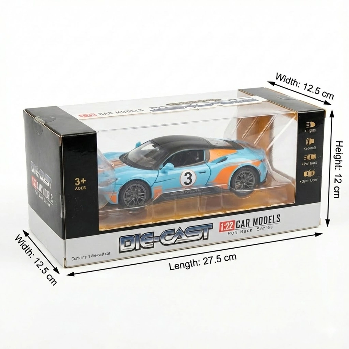 Maserati Toy Car Pull-Back 1/22 Scale with Lights & Sounds - Blue