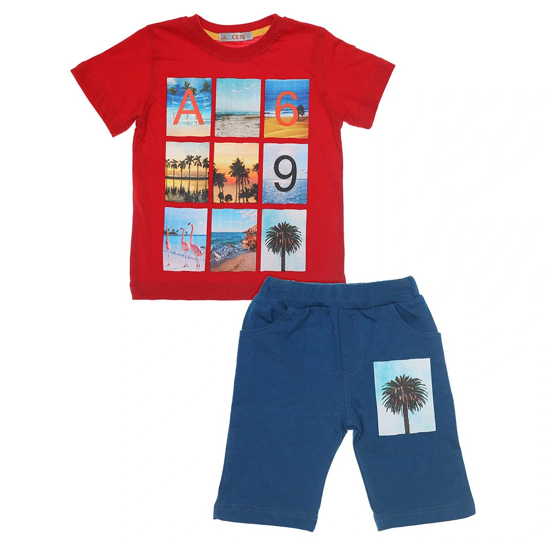 بيجامة أولادي صيفي - أحمر/أزرق