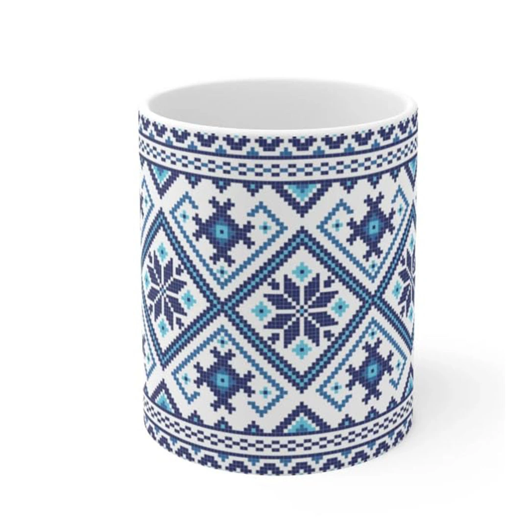 مج سيراميك مطبوع - 300 مل - الأبيض/الأزرق - DJ4579OV