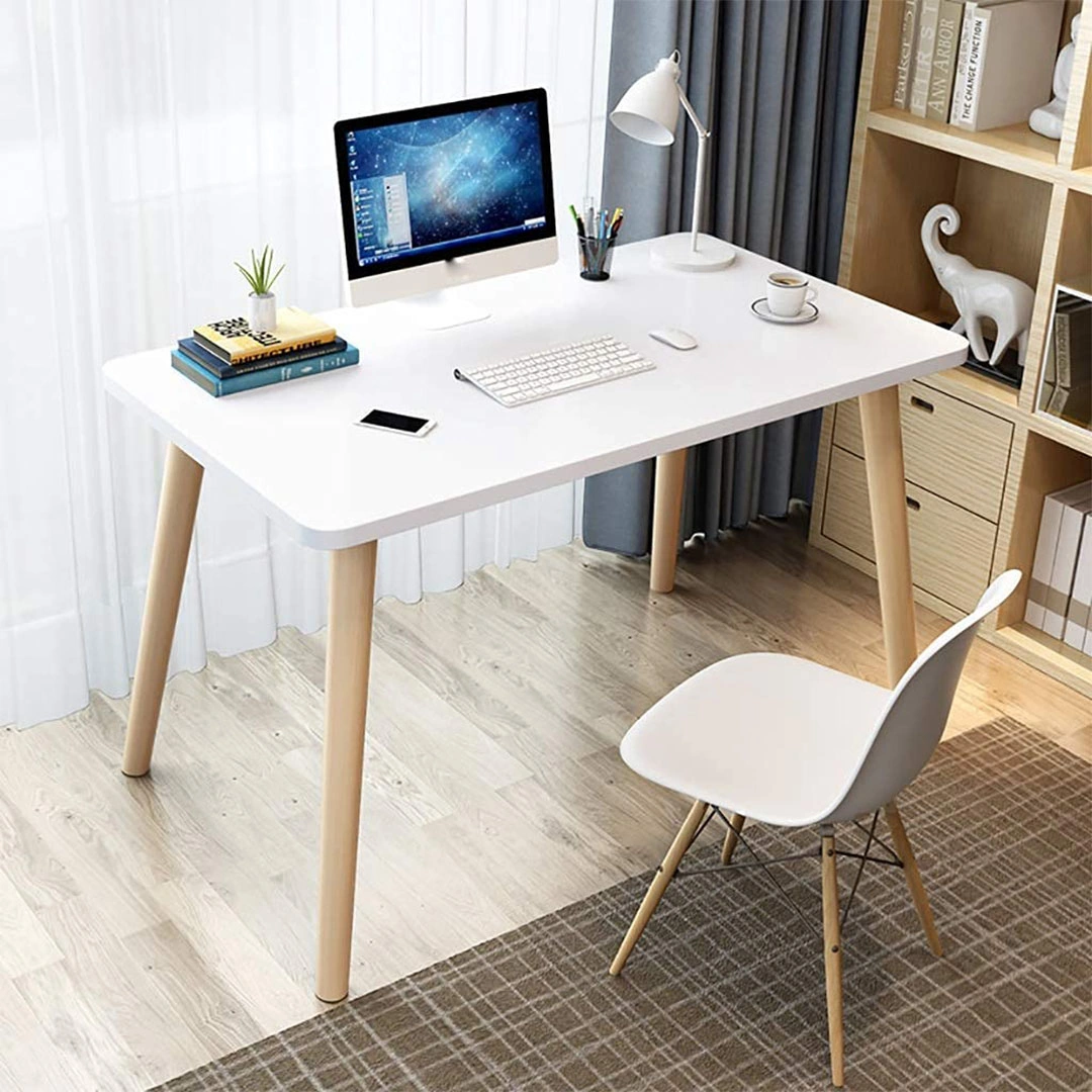 مكتب كمبيوتر خشب برجل زان - 60*90*75 سم - أبيض
