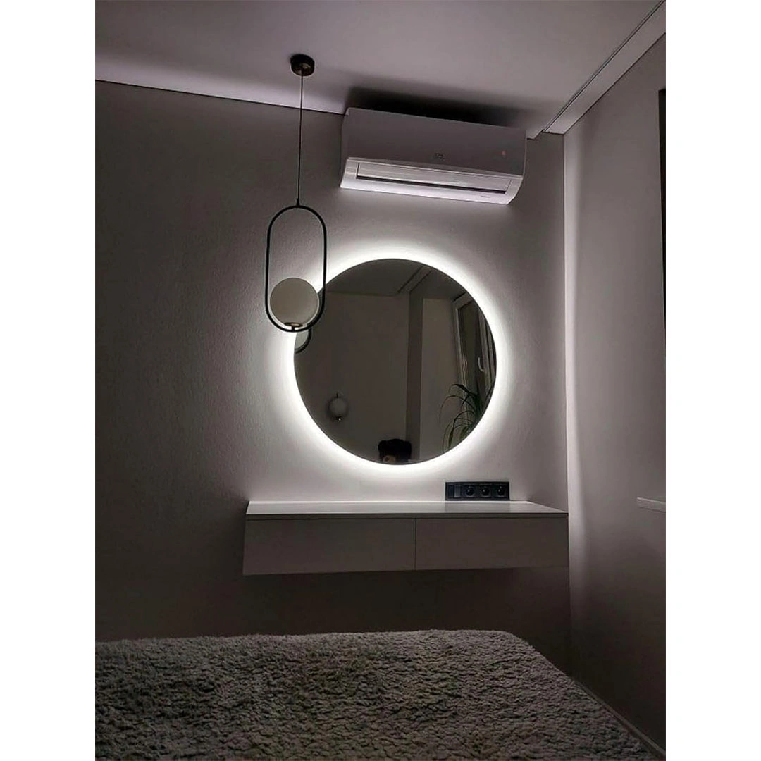 مرآة دائرية مضيئة بلون أبيض - 80 سم - 4 ملم