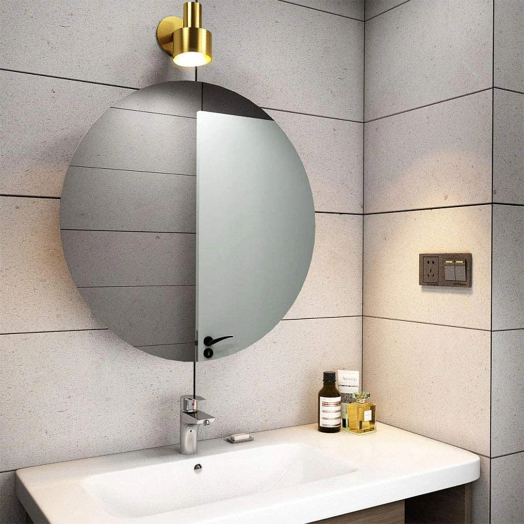 رف تخزين بمرآة دائرية للحمام - 40×40 سم - أبيض