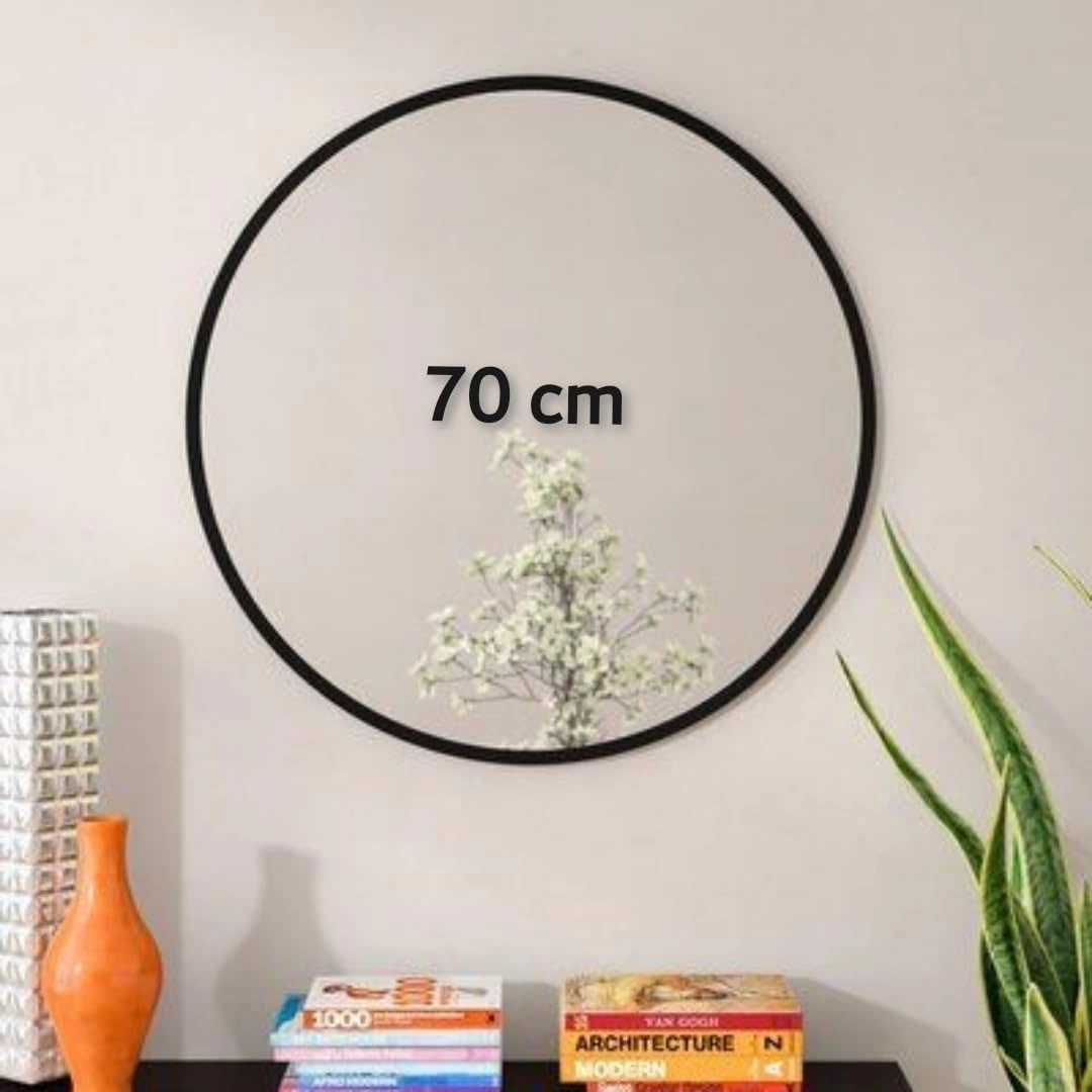 مرآة دائرية للمنزل - 70 سم - أسود