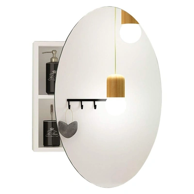 رف تخزين بمرآة دائرية للحمام - 40×40 سم - أبيض