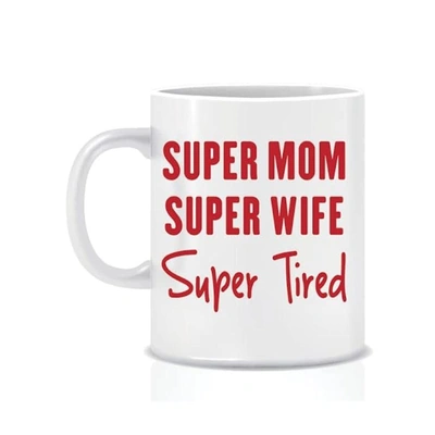 مج سيراميك مطبوع - 300 مل - أبيض - Super Mom