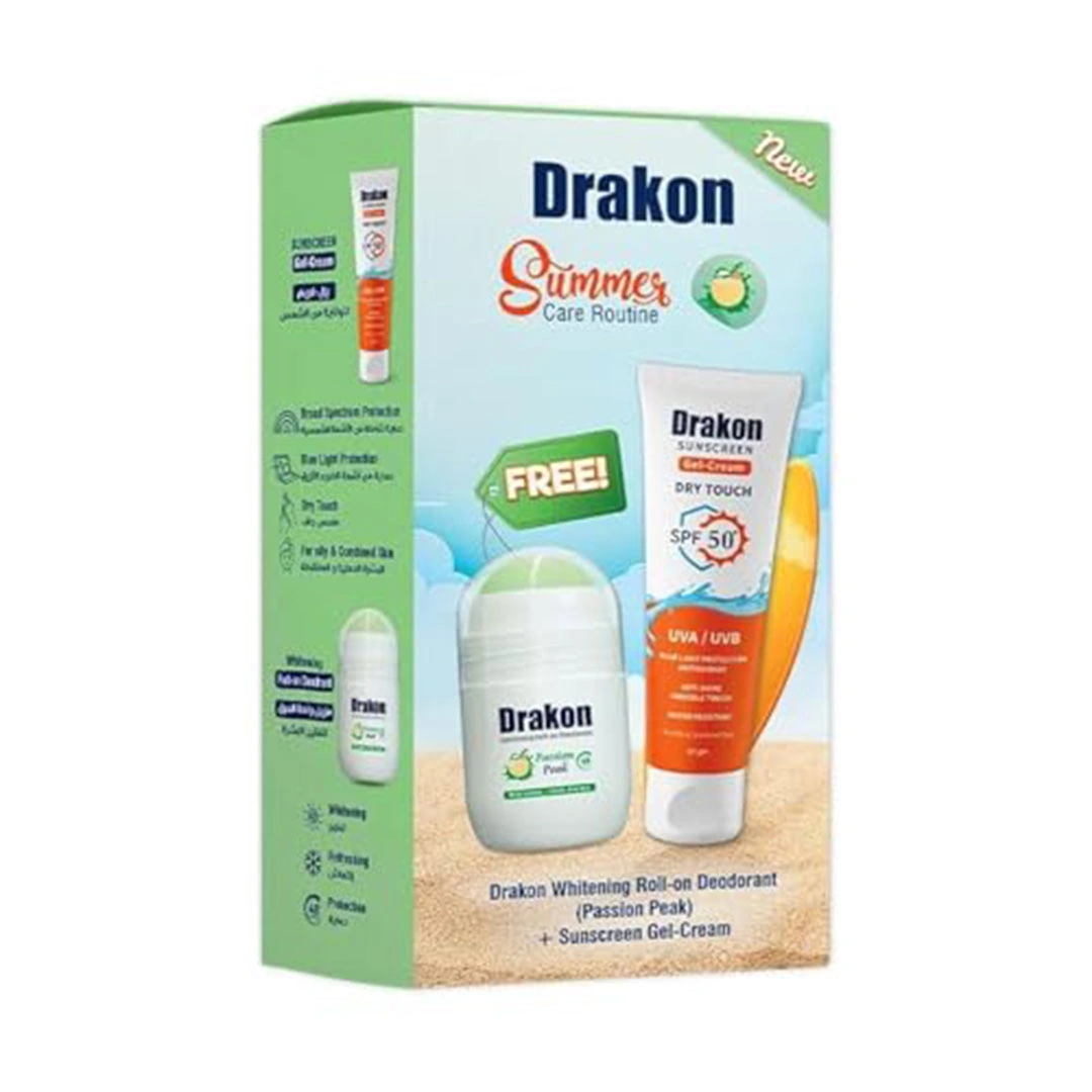 رول أون ديو دراكون برائحة باشن بيك + كريم جل واقي من الشمسSPF50+ حماية من UVA/UVB لكافة أنواع البشرة - (1+1) - 50 مل + 60 ج