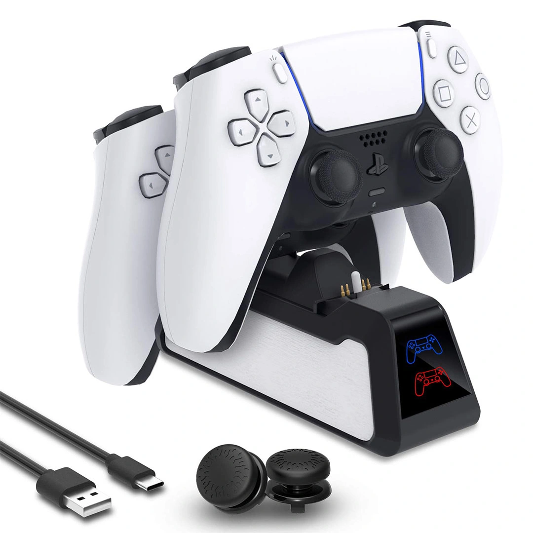 شاحن وحدة تحكم Auarte PS5 - شاحن لاسلكي DualSense سريع - أبيض