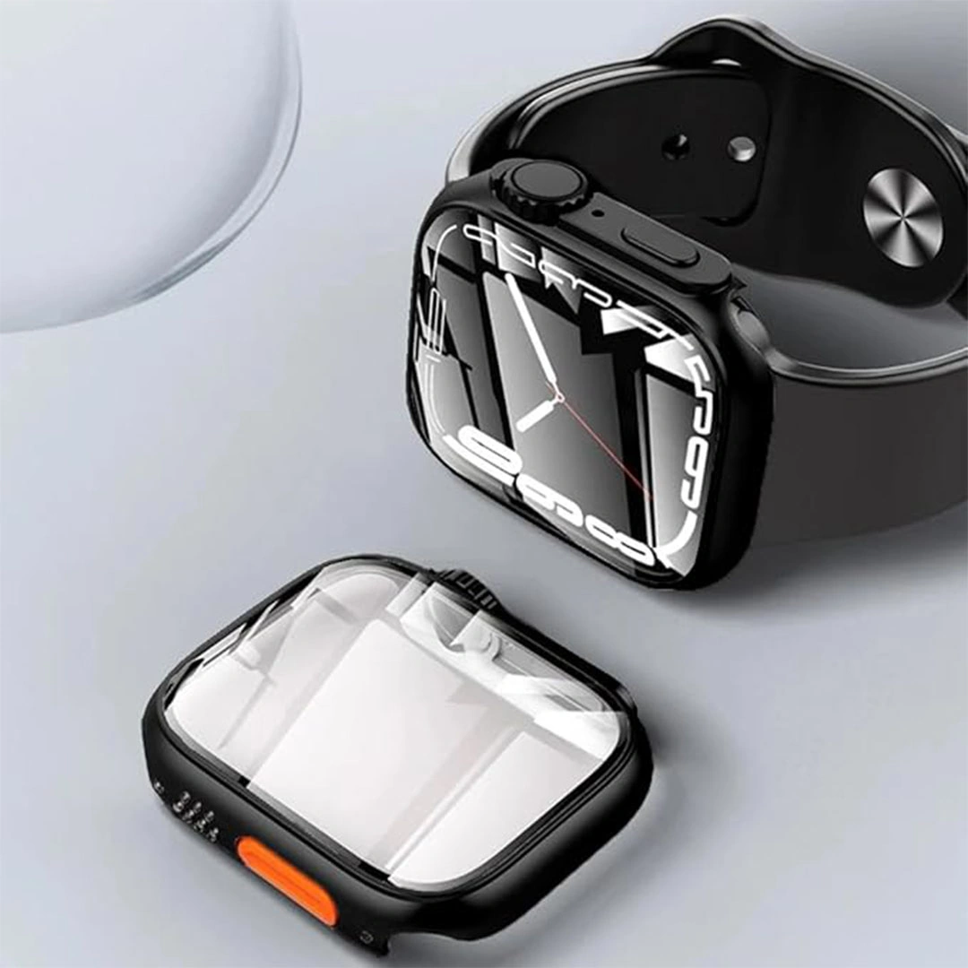 غطاء لتحويل ساعة أبل 44 ملم الى الترا 49 ملم مع شاشة حماية - أسود