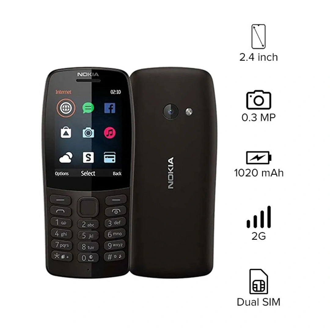موبايل نوكيا 210 شريحتين - رام 16ميجابايت /ذاكرة 16 ميجابايت - 2G - أسود