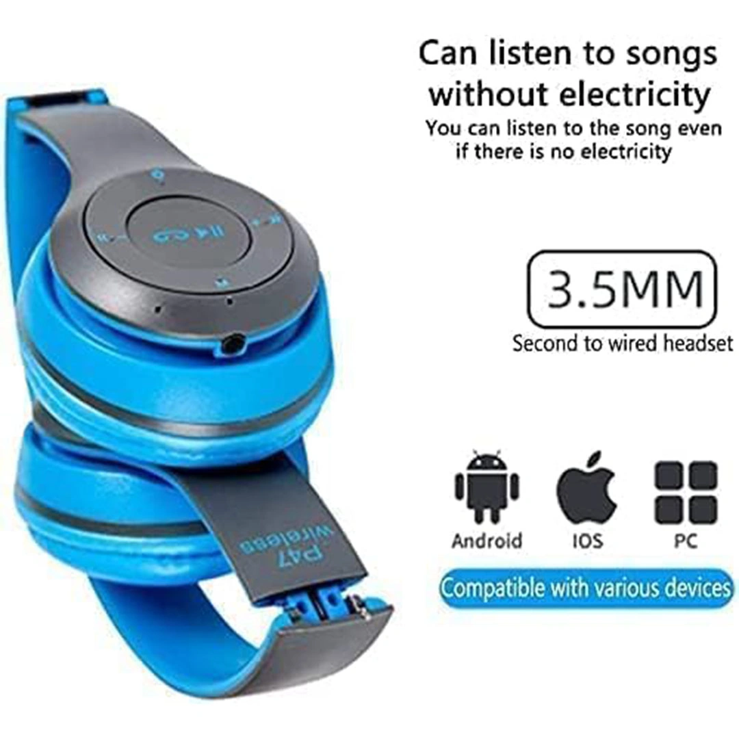 سماعة رأس بلوتوث P47 لاسلكية - أزرق