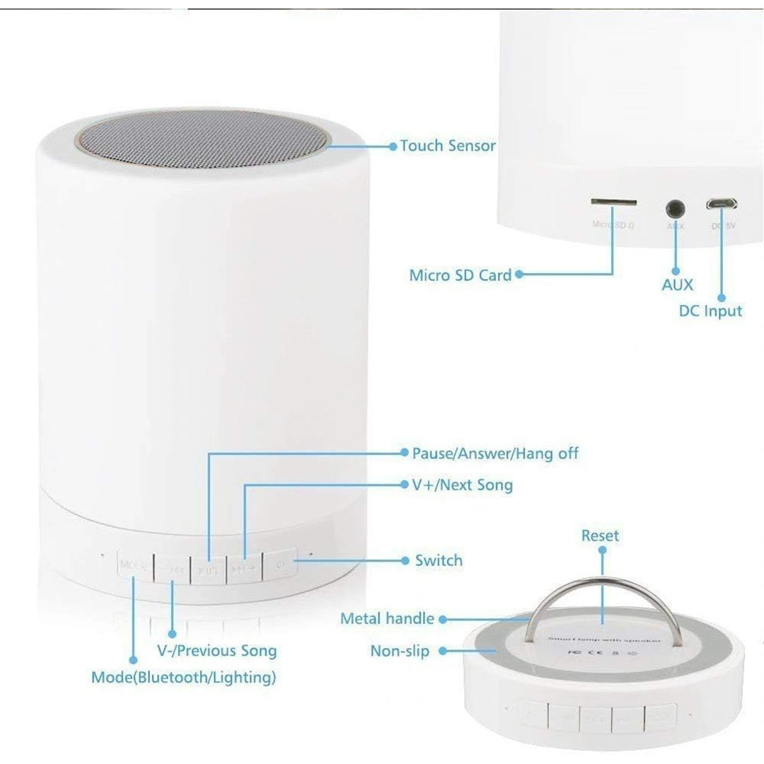 مكبر صوت لاسلكي مع مصباح LED يعمل باللمس - أبيض