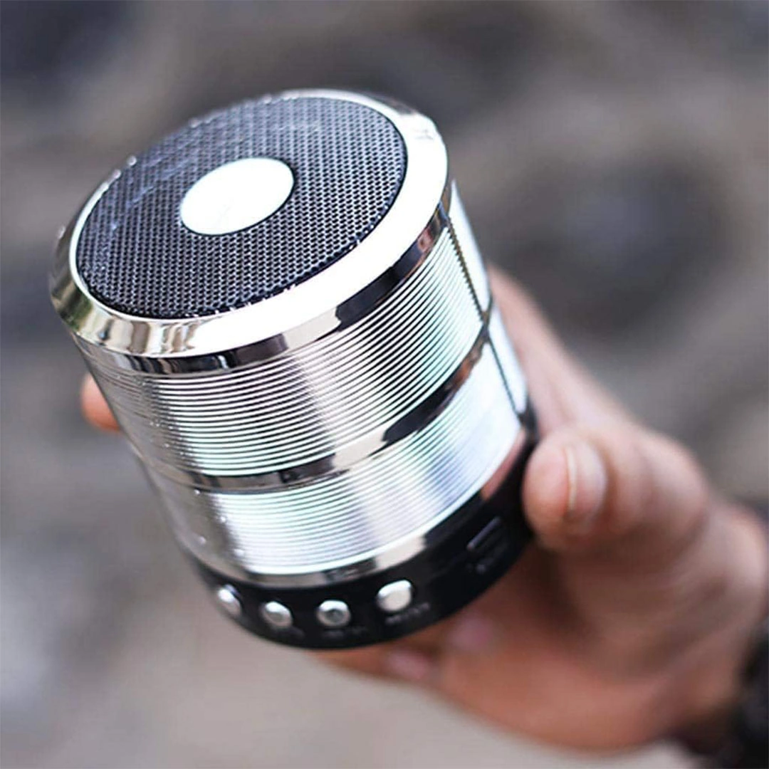 مكبر صوت بلوتوث محمول صغير ومشغل MP3 وراديو FM - فضي