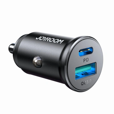 JR-CCN05 شاحن للسيارة - 30 وات - بمنفذين PD /USB - أسود