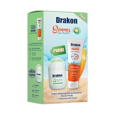 رول أون ديو دراكون برائحة باشن بيك + كريم جل واقي من الشمسSPF50+ حماية من UVA/UVB لكافة أنواع البشرة - (1+1) - 50 مل + 60 ج