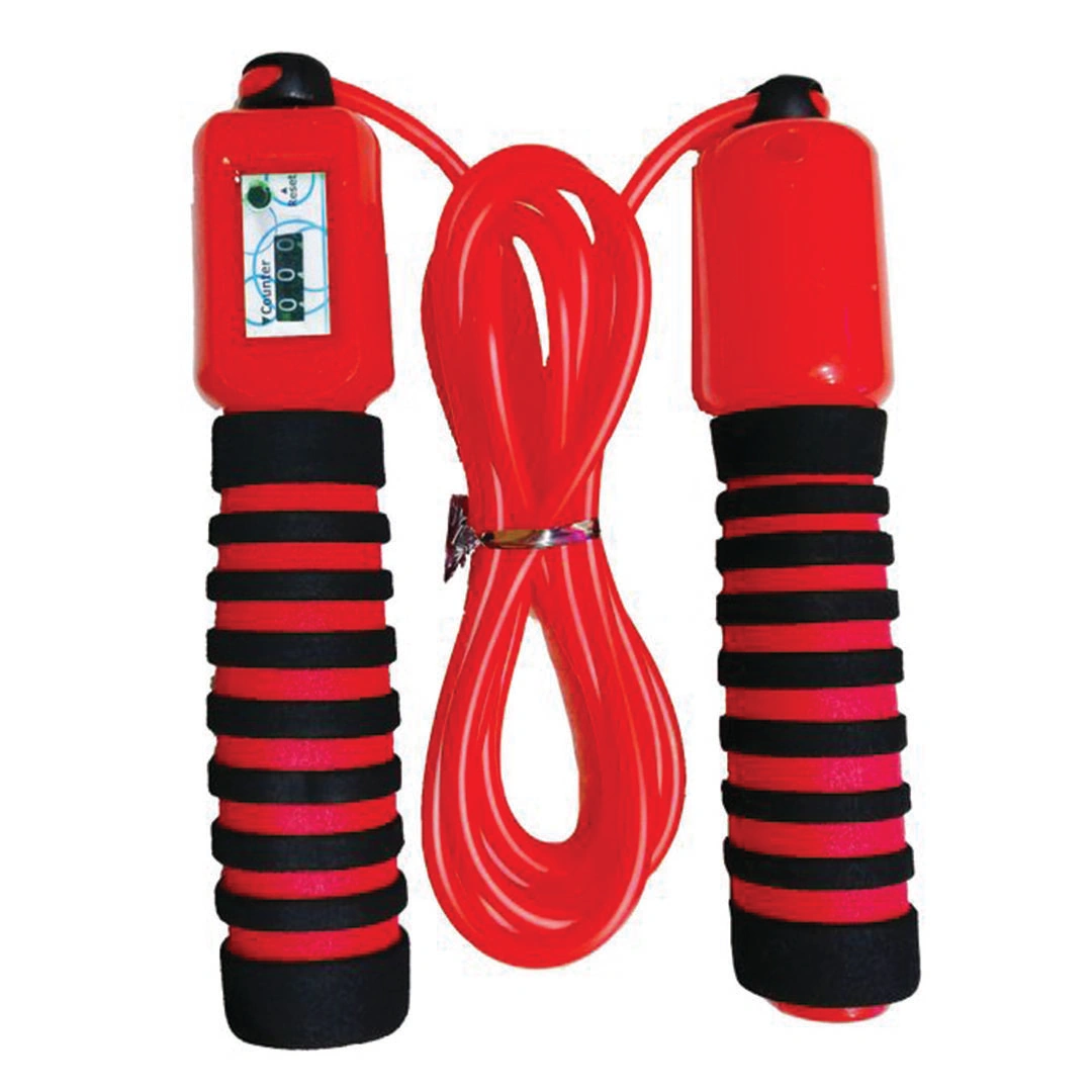 حبل نط قابل للتعديل مع عداد و يد من الفوم - أحمر