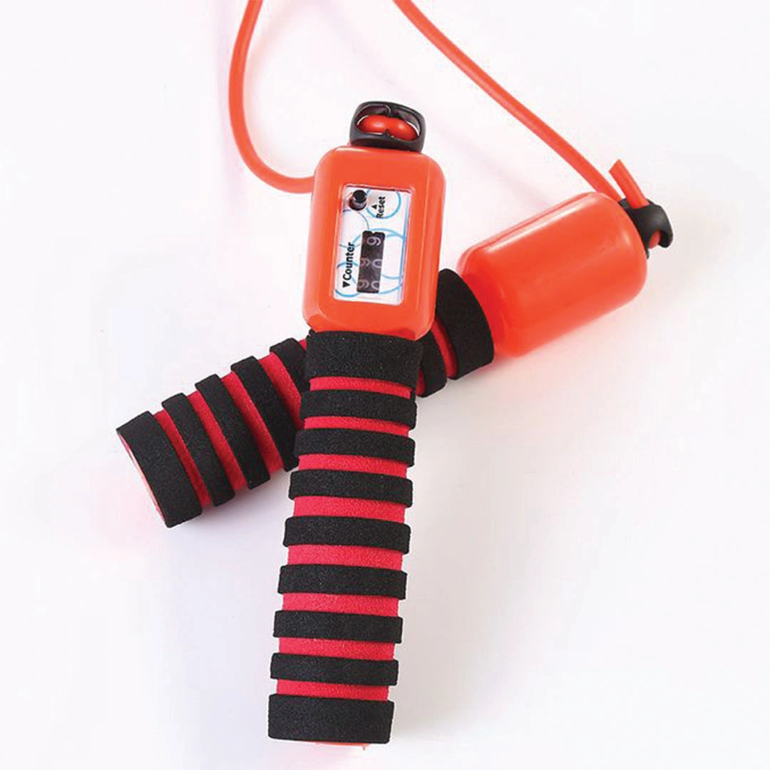 حبل نط قابل للتعديل مع عداد و يد من الفوم - أحمر