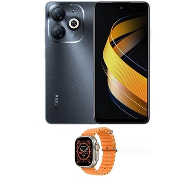 انفنيكس سمارت موبايل 8 بشريحتين - 128/4 جيجا - 4G - أسود تيمبر مع ساعة سمارت T800