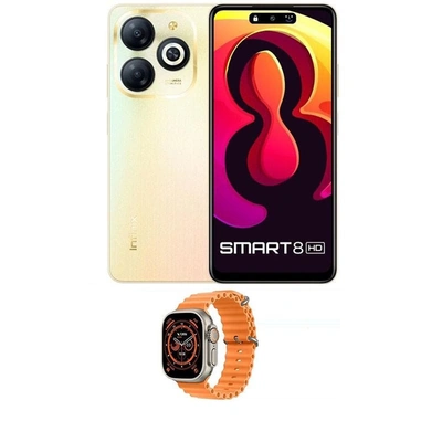 انفينكس سمارت موبايل 8 بشريحتين - 128/4 جيجا - 4G - ذهبي مع ساعة سمارت T800