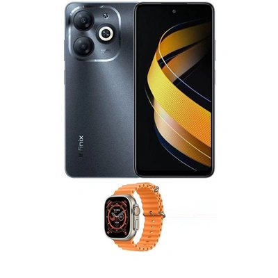 انفنيكس سمارت موبايل 8 بشريحتين - 64/4 جيجا - 4G - أسود مع ساعة سمارت T800