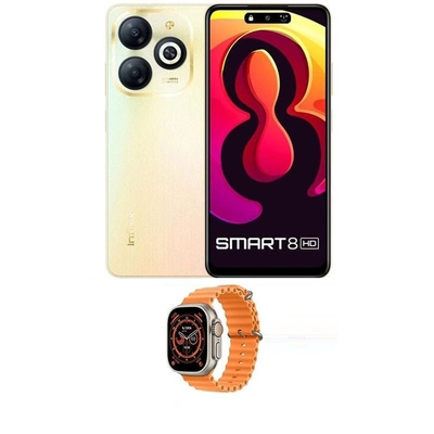 انفنيكس سمارت موبايل 8 بشريحتين - 64/4 جيجا - 4G - ذهبي مع ساعة سمارت T800