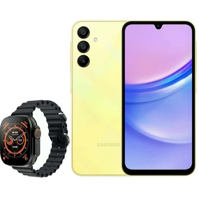 سامسونج A15 جالكسي- 128/6 جيجا - بشريحتين - 4G - أصفر -ساعة سمارت هدية - tb-055